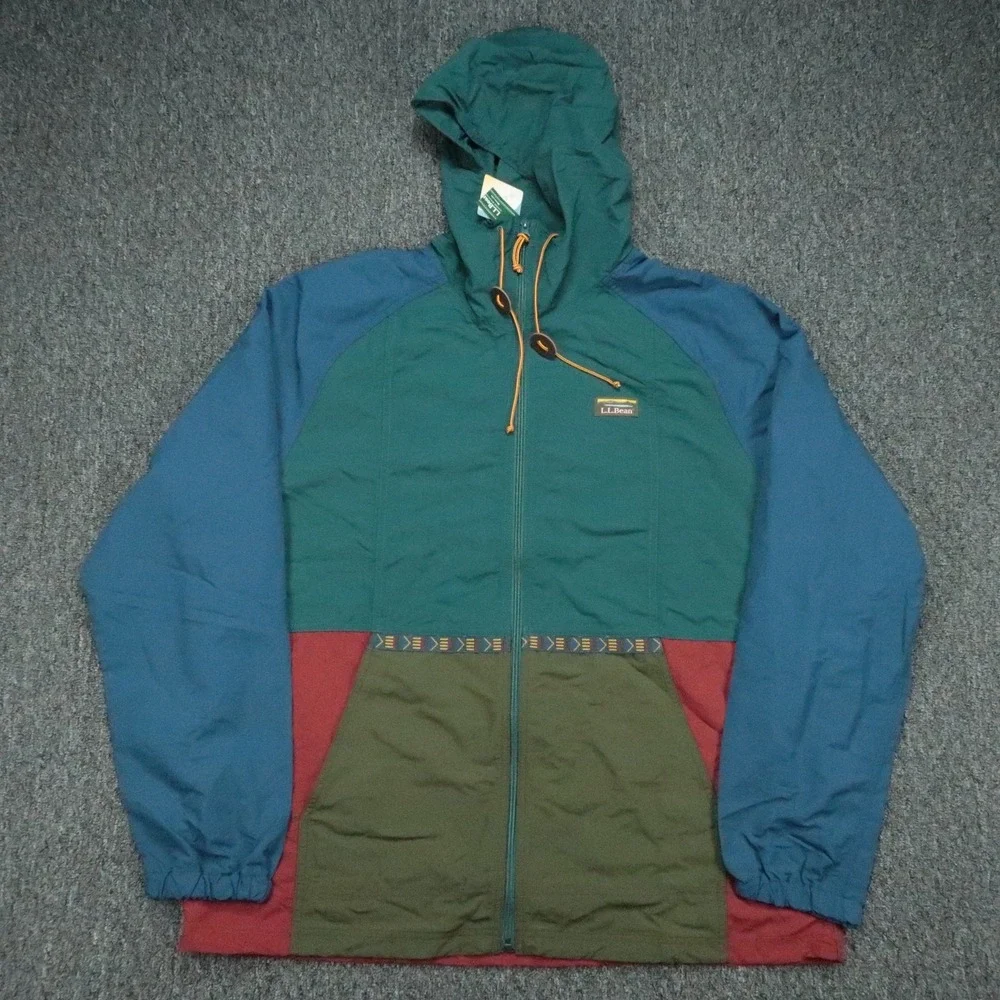 LL Bean Jacket Mens XXL Green Blue Mountain Classic Windbreaker Hooded Full Zip
